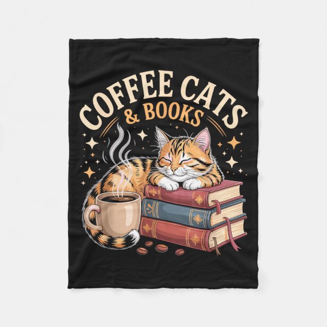 Cozy Reading Cat Coffee And Books Lover Artwork  Fleece Blanket (Front)