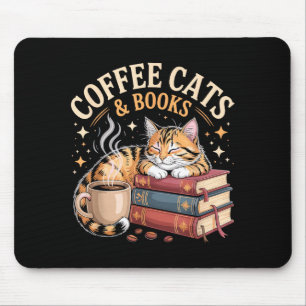 Cozy Reading Cat Coffee And Books Lover Artwork  Mouse Mat