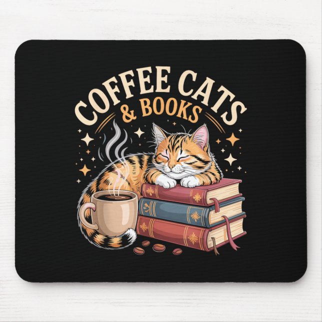 Cozy Reading Cat Coffee And Books Lover Artwork  Mouse Mat (Front)