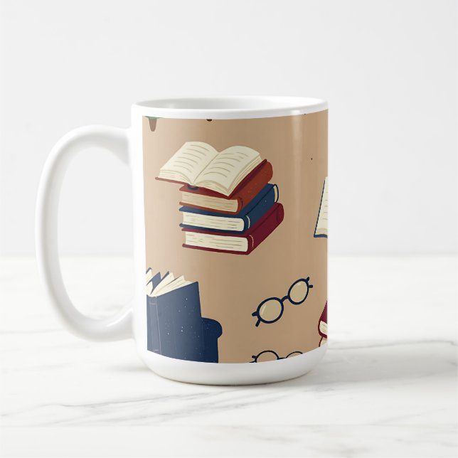 Cozy Reading Nook Books Pattern Coffee Mug (Left)