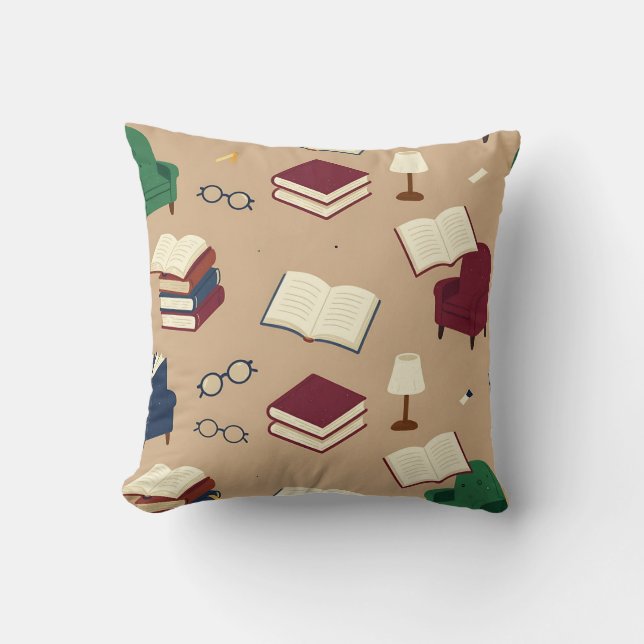 Cozy Reading Nook Books Pattern Cushion (Front)