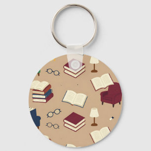 Cozy Reading Nook Books Pattern Key Ring