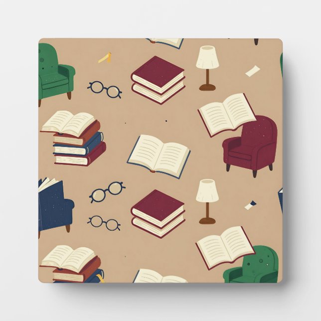 Cozy Reading Nook Books Pattern Plaque (Front)
