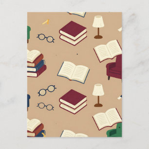 Cozy Reading Nook Books Pattern Postcard