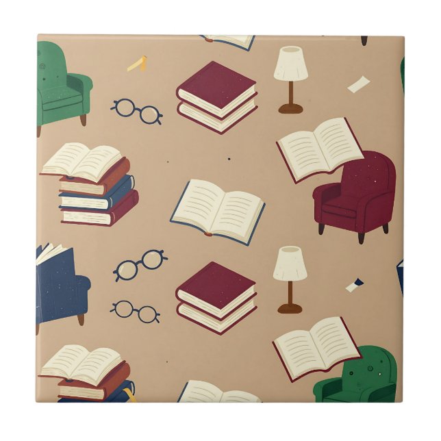 Cozy Reading Nook Books Pattern Tile (Front)