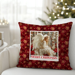 Cozy Red and Gold Angel Art Victorian Christmas Cushion