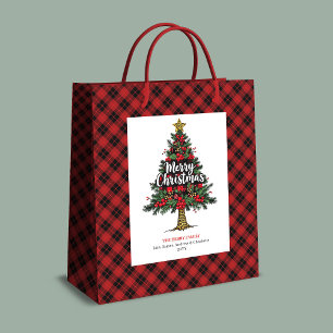 Cozy red black plaid gift bag Christmas custom