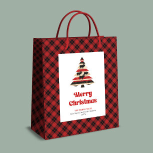 Cozy red black plaid gift bag custom name tree