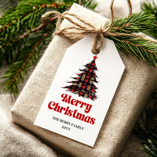 Cozy red black tartan gift tags editable holiday