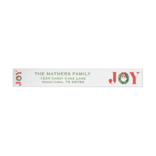Cozy Red JOY Wreath Christmas Return Address Label