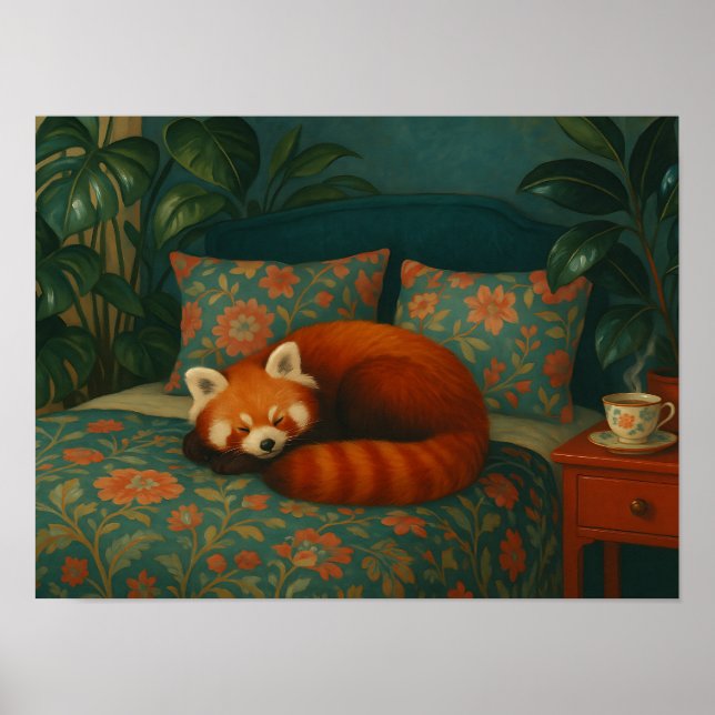 Cozy Red Panda Floral Poster (Front)