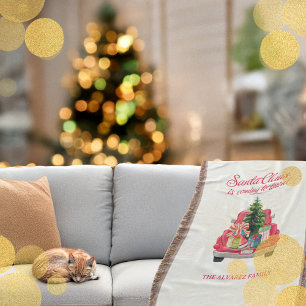 Cozy Red Santa Claus Vintage Truck Throw Blanket