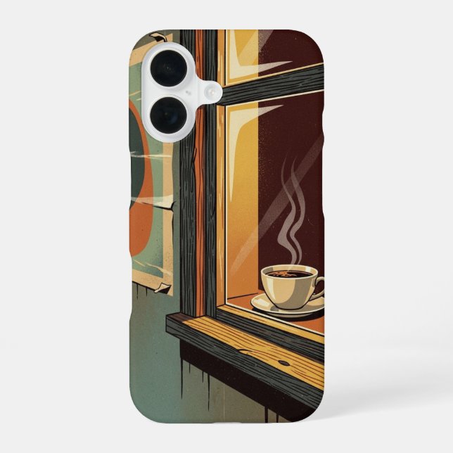 Cozy Retro Cafe View iPhone 16 Case (Back)