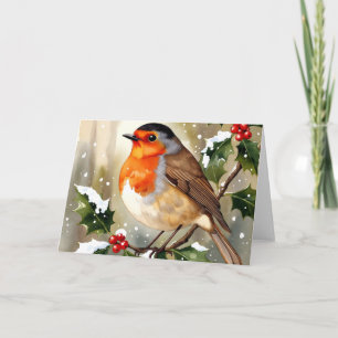 Cozy Robin Christmas Watercolor Illustration Card