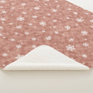 Cozy Rose Gold Glitter Stars Snowflakes Sherpa Blanket