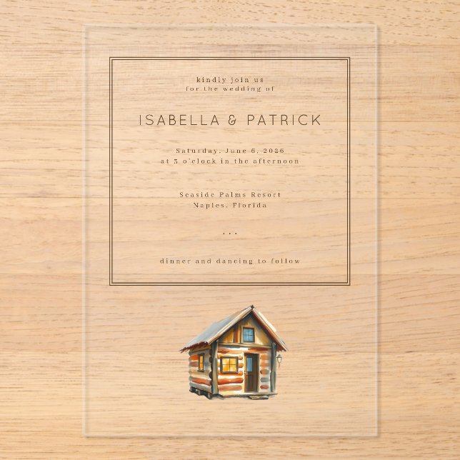 Cozy Rustic Cabin Illustration Acrylic Invitations (Front)