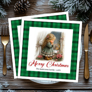 Cozy Rustic Christmas Scene Custom Name Napkins