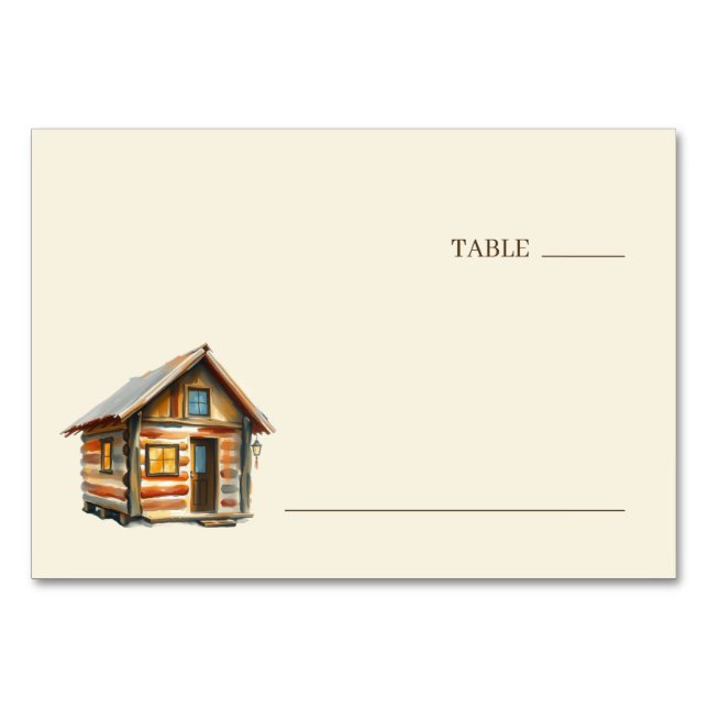 Cozy Rustic Log Cabin Watercolor Table Number (Front)