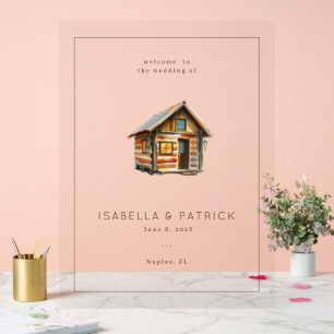 Cozy Rustic Log Cabin Wedding Invitation Acrylic Sign