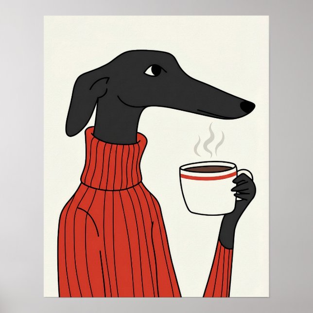 Cozy Saluki Coffee Illustration Poster (Front)