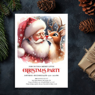 Cozy Santa and Rudolph Holiday Magic Family Party  Invitation