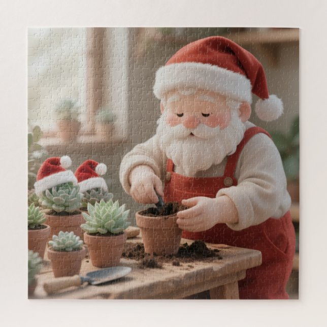 Cozy Santa Claus Gardener Planting Succulents Jigsaw Puzzle (Vertical)