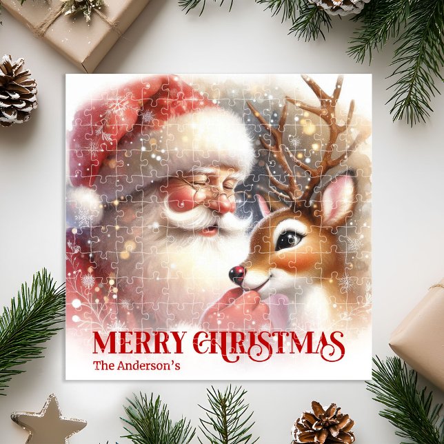 Cozy Santa Rudolph Personalized Christmas Kids   Jigsaw Puzzle (Cozy Santa Rudolph Personalized Christmas Kids Holiday Jigsaw Puzzle

)
