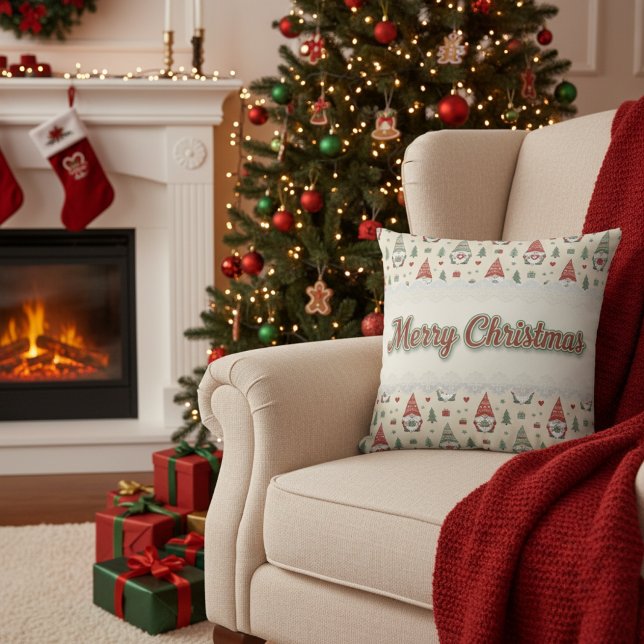 Cozy Scandinavian Christmas Gnome Throw Pillow (Creator Uploaded)