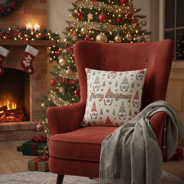 Cozy Scandinavian Christmas Gnome Throw Pillow (Creator Uploaded)