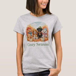 Cozy Season Autumn Puppies & Pumpkins T-Shirt