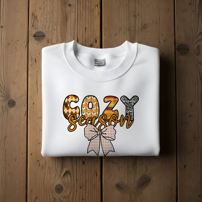 Cozy Season Cute Plaid Bow Fall Sweatshirt (Creator Uploaded)