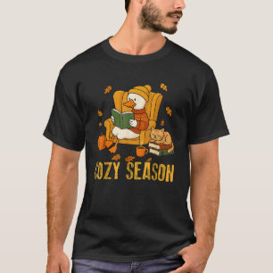 Cozy Season Reading Book Goose Fall Reader Book Go T-Shirt
