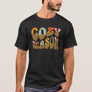 Cozy Season Retro Groovy Leopard Pumpkin Autumn T-Shirt