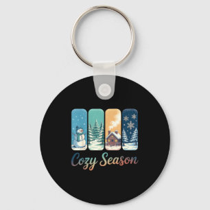 Cozy Season Winter Wonderland Cabin Snowman Snowfl Key Ring