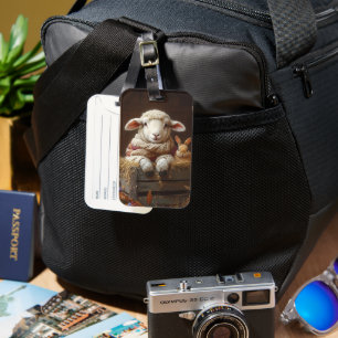 Cozy Sheep and Rabbit in Barn with Flowers Luggage Tag