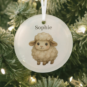 Cozy Sheep Personalized Holiday Glass Tree Decoration