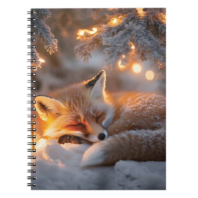 Cozy Sleeping Fox Under Snowy Branches  Notebook (Front)