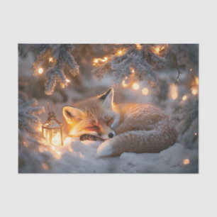 Cozy Sleeping Fox Under Snowy Branches  Tissue Paper