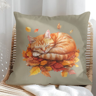 Cozy Sleeping Ginger Cat Olive Pillow 