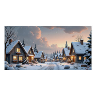 Cozy Snow Village at Dusk – Winter Wall Art