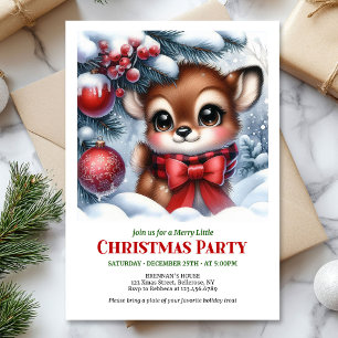 Cozy snowy forest baby deer Christmas invitation 