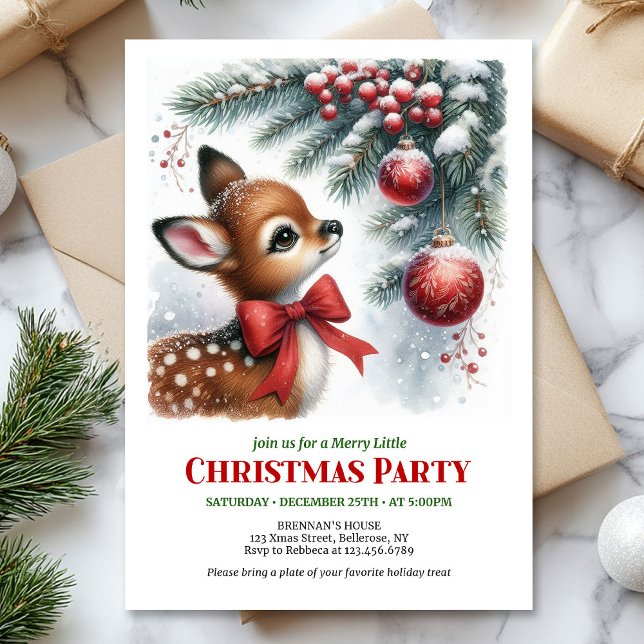 Cozy snowy forest baby deer Christmas kids invite (Cozy snowy forest baby deer Christmas invite digital download)