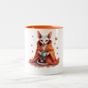 Cozy Sphynx Cat Mug - Autumn Fall Blanket & Coffee