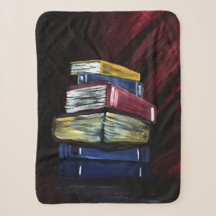 Cozy Stacked Books Painting Literary Reading Sherpa Blanket