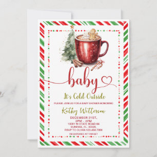 Cozy Stripe Red Mug Christmas Baby Shower  Invitation