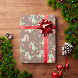 Cozy T-Rex Dinosaur Hot Cocoa & Marshmallows Wrapping Paper