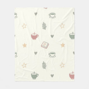 Cozy Tea Books Candle Pattern Soft Fleece Blanket
