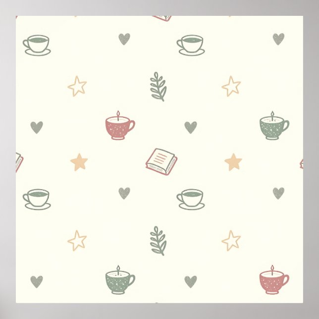 Cozy Tea Books Candle Pattern Soft Poster (Front)