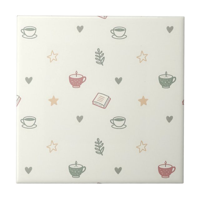 Cozy Tea Books Candle Pattern Soft Tile (Front)