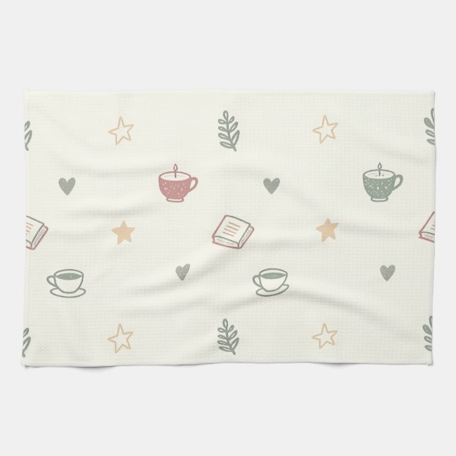 Cozy Tea Books Candle Pattern Soft Towel (Horizontal)